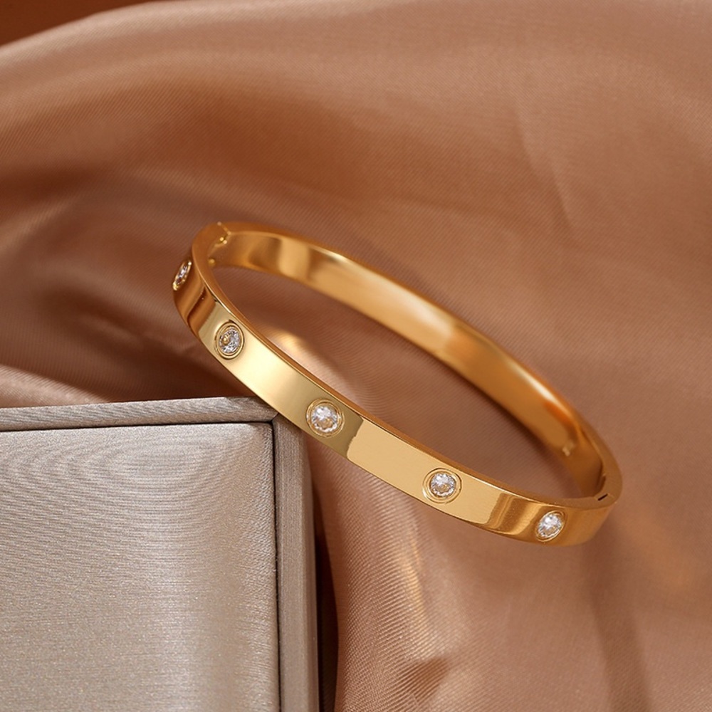 18K Gold Zircon Bangle Bracelet*Waterproof and Sweatproof - Picture 3 of 3